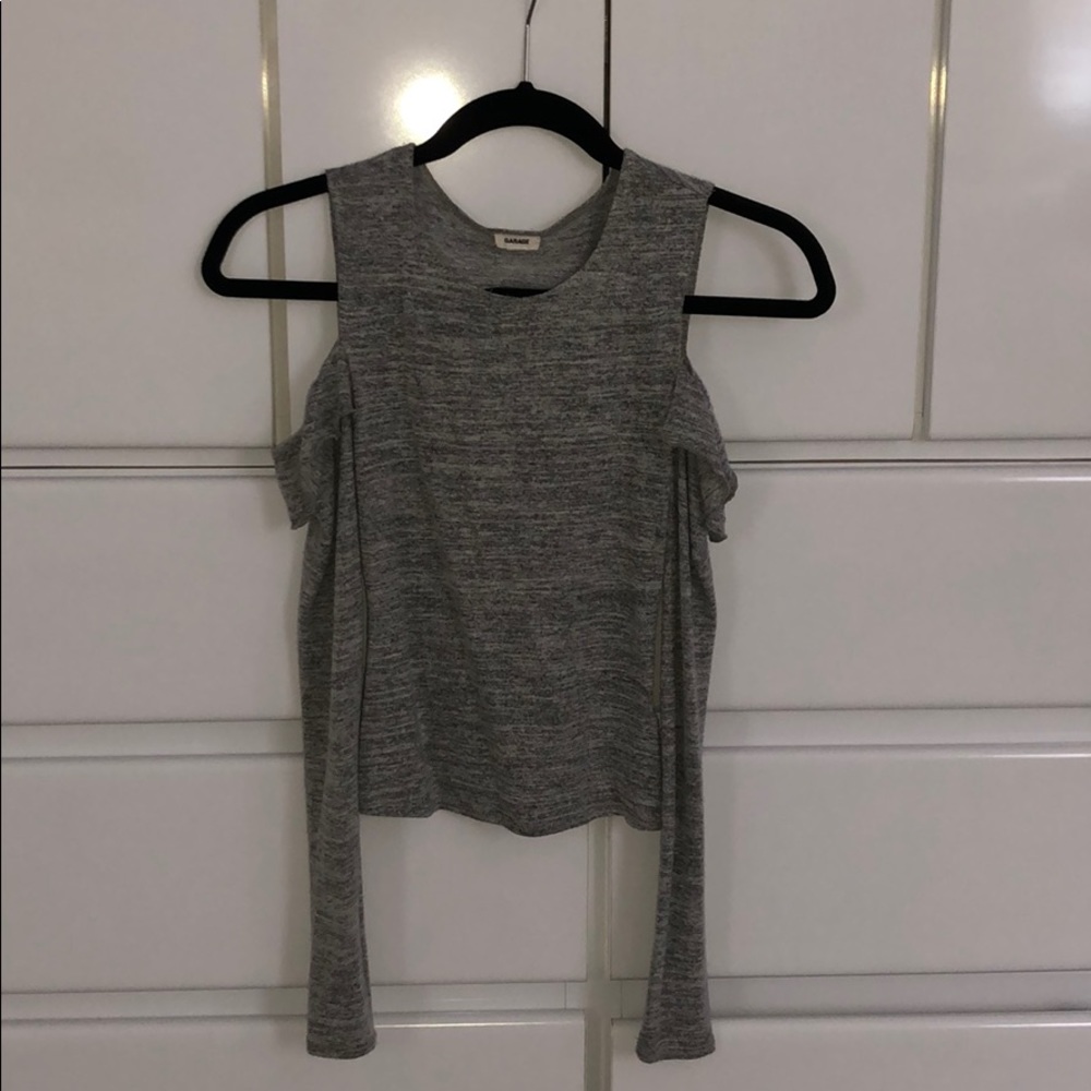 Garage heather grey cold shoulder long sleeve top